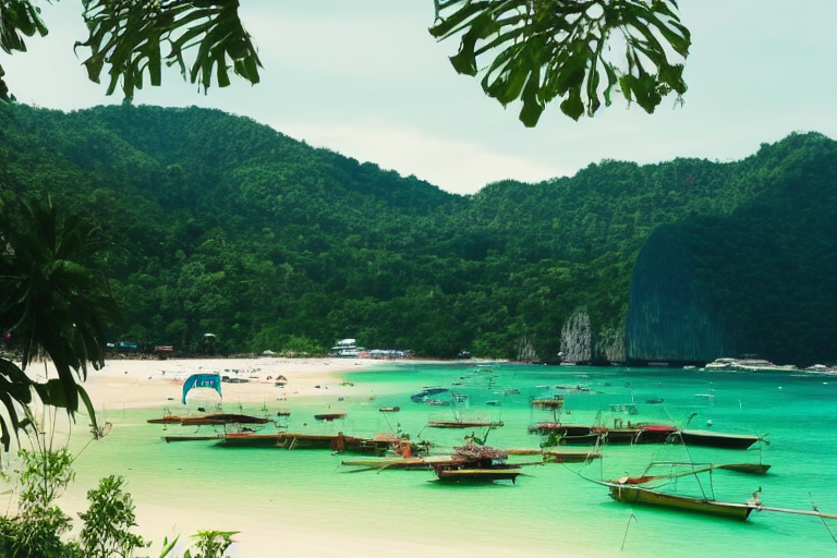 해변-에메랄드빛바다-배여러채