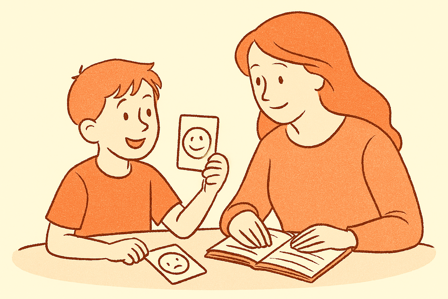 감정 카드를 활용해 감정을 나누는 가족의 따뜻한 순간