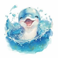 돌고래가-물장구-속에서-방긋-웃고있는-일러스트