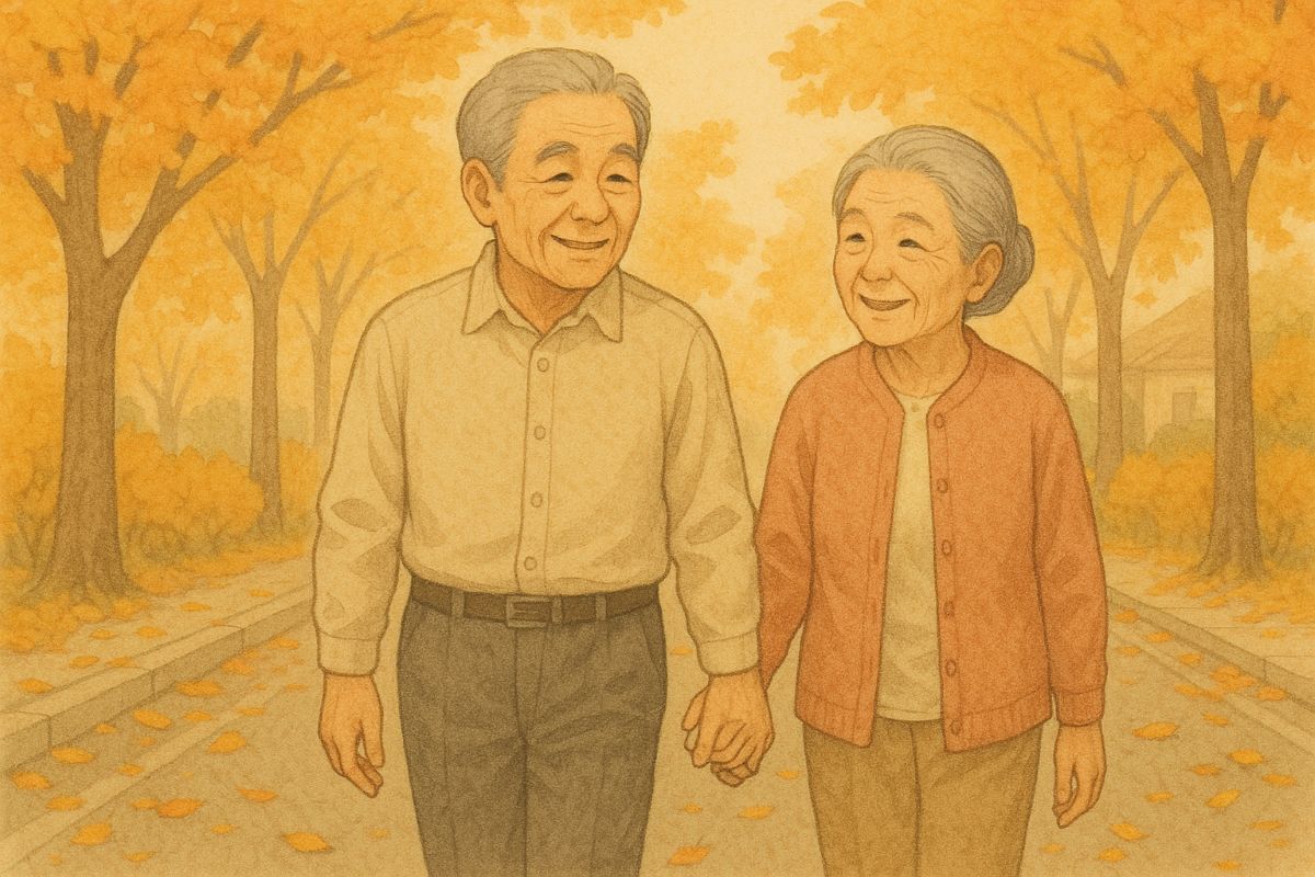 손잡고 걷는 노부부