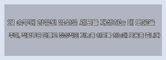  21 순무에 함유된 엽산은 세포를 재생하는 데 도움을 주며, 적혈구를 만들고 정상적인 기능을 하도록 하는데 도움을 줍니다
