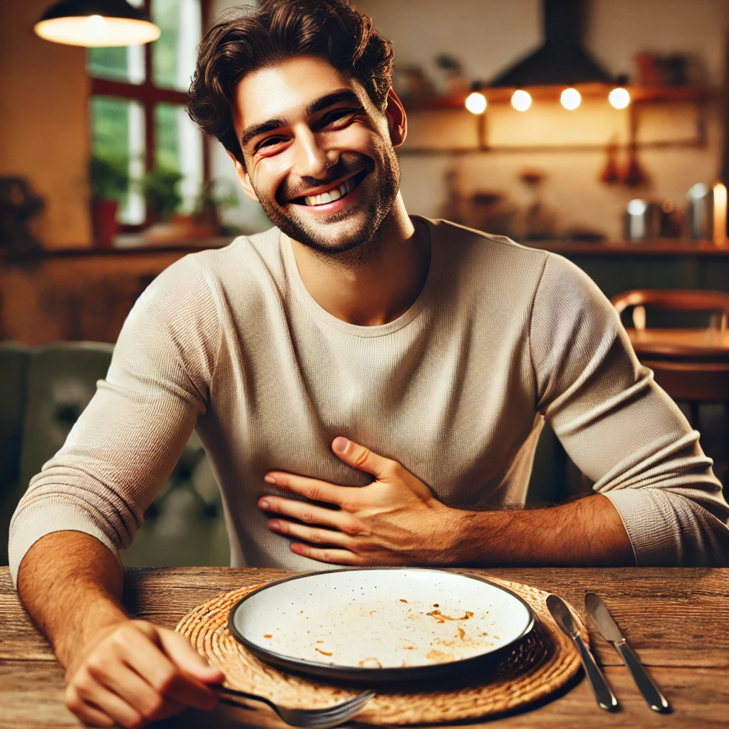 배부른 모습의 청년