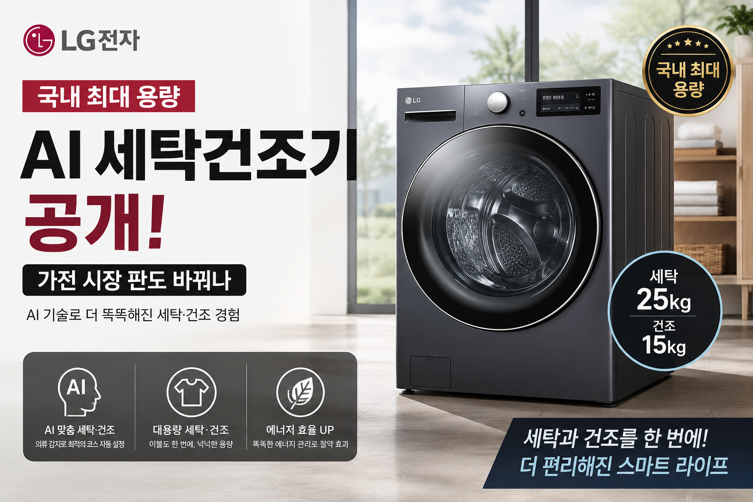 LG전자, 국내 최대 용량 AI 세탁건조기 공개