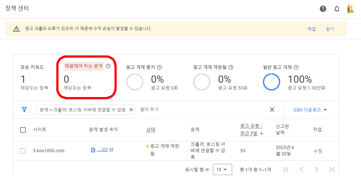 애드센스 정책센터 해결해야 하는 문제