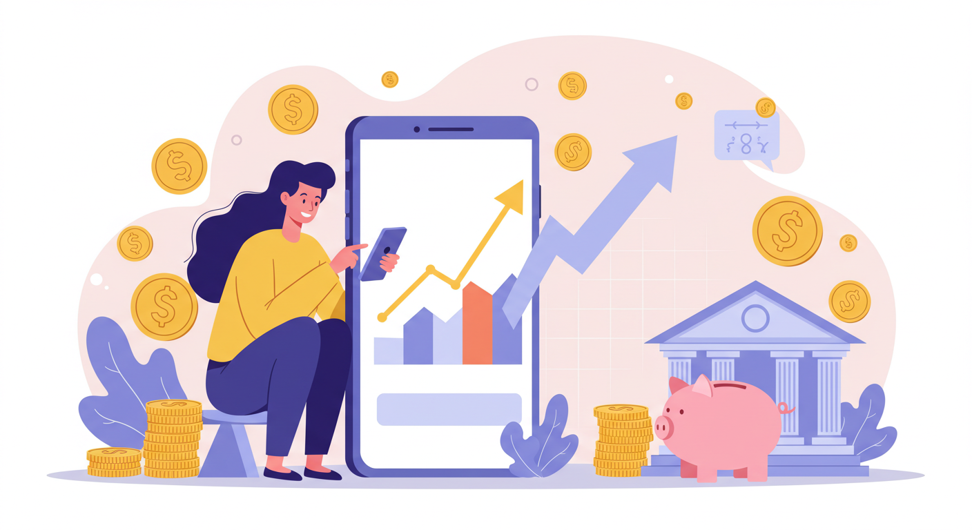 Illustration of a simple credit score gauge with colors from red to green, showing improvement, modern and minimal design, clear and easy to understand