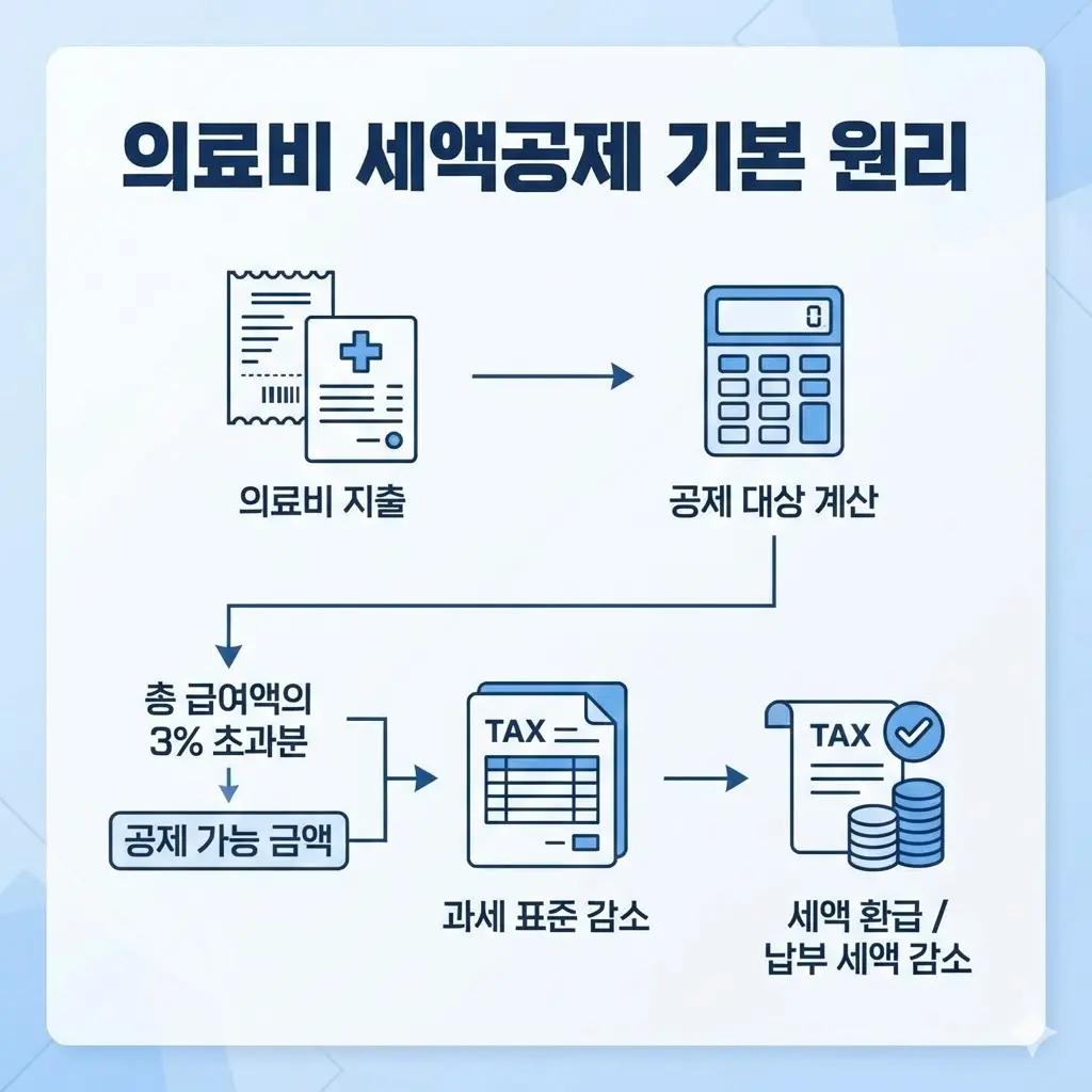 의료비 세액공제와 실손보험 중복 공제 금지 경고 이미지