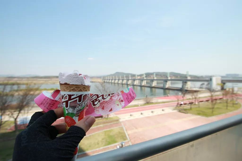 트레커의 오아시스, 여주보 문화관 옥상에서 바라본 여주보 전경 사진.