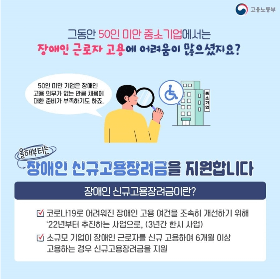 장애인 신규 고용장려금 신청방법, 지급기준, 자격요건