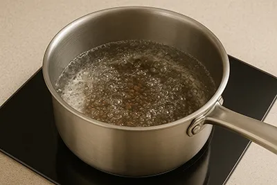 볶은 결명자와 물을 넣고 끓이는 모습