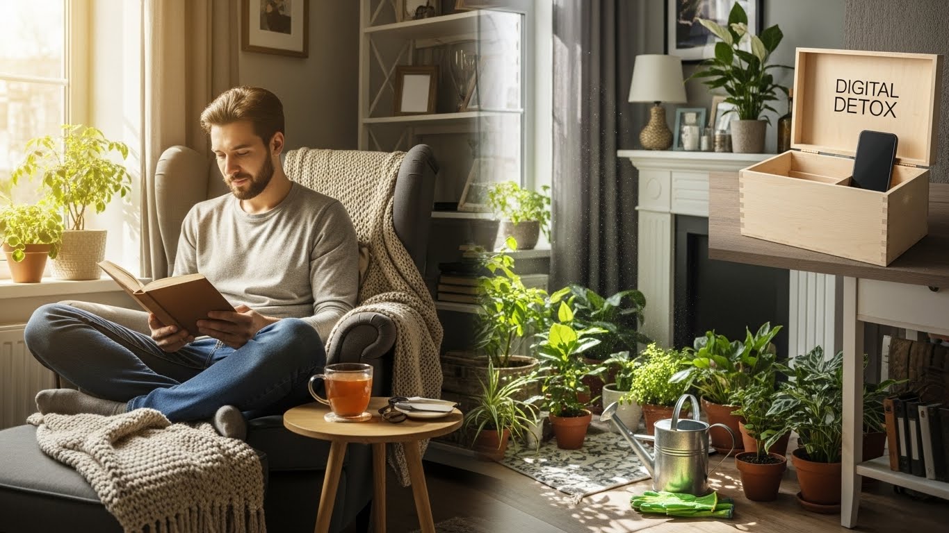 오프라인 활동을 즐기며 디지털 디톡스 루틴을 실천하는 사람