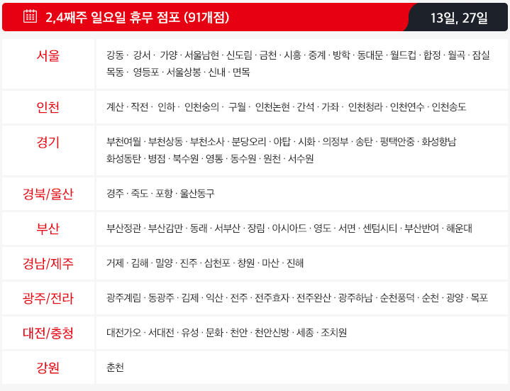 홈플러스 8월 휴무일 정보