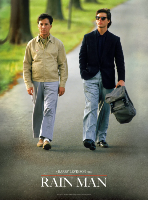 영화 레인맨 포스터, 도로 위를 함께 걷는 두 남자의 여정을 담은 감동 드라마 이미지