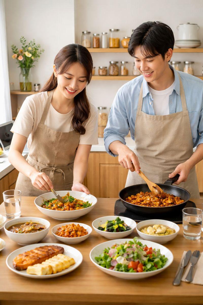 배달앱을 사용하지 않고 집에서 밥을 해먹는 모습