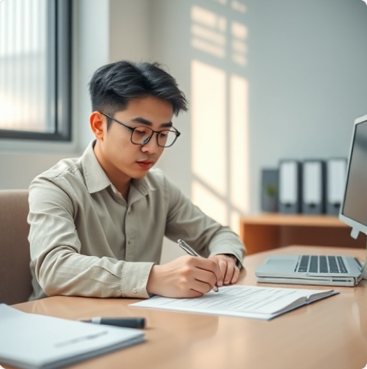 국민연금 관련서류 작성하는 사진