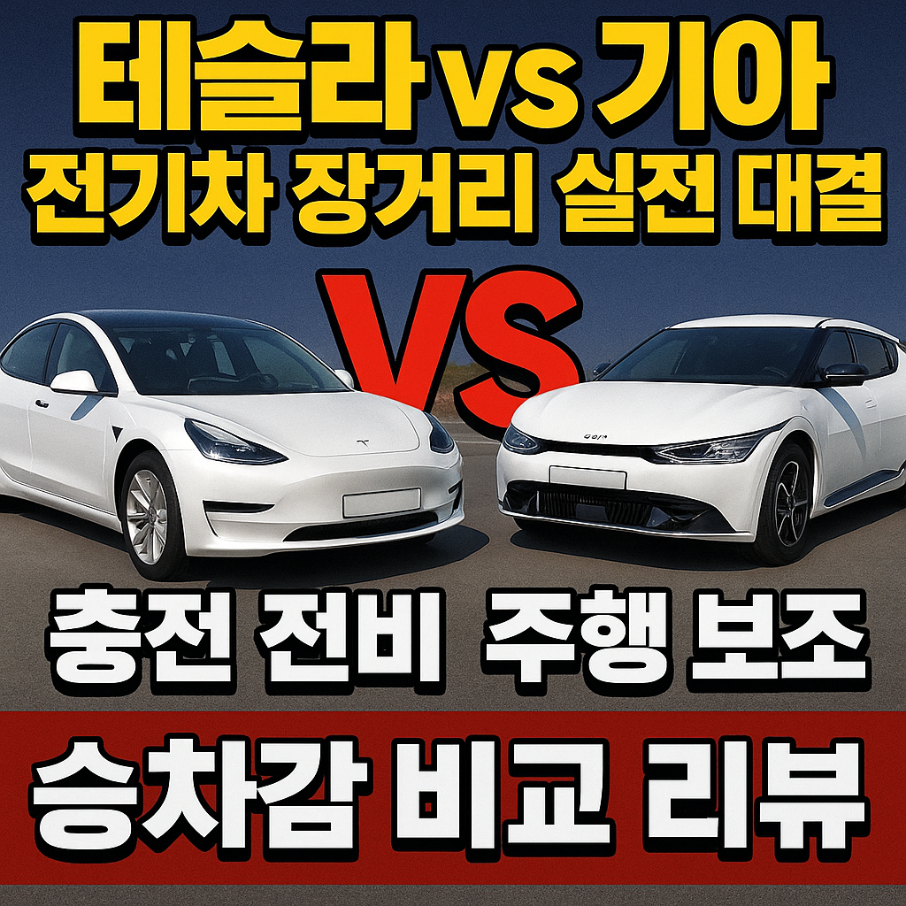 테슬라 vs 기아 전기차 장거리 실전 대결 충전 전비 주행 보조 승차감 비교 리뷰 블로그 썸네일 사진