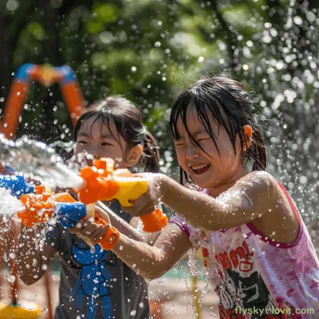 더운 여름 아이들의 물놀이 모습
