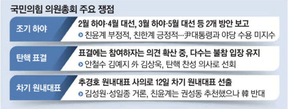 국민의힘 의원총회 주요 쟁점 (출처 : 매일경제)