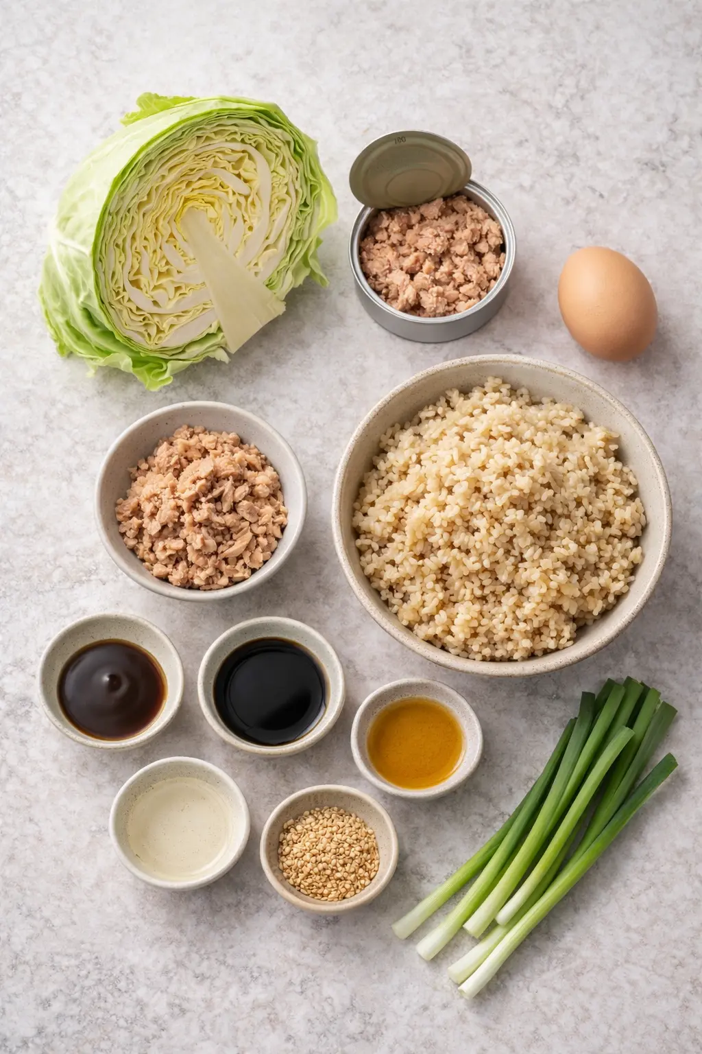 양배추 참치 덮밥 재료들