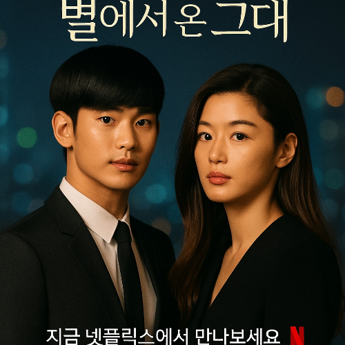 로맨스 연기를 펼쳤던 두 주인공인 남성과 여성이 정면을 바라보고 있는 모습