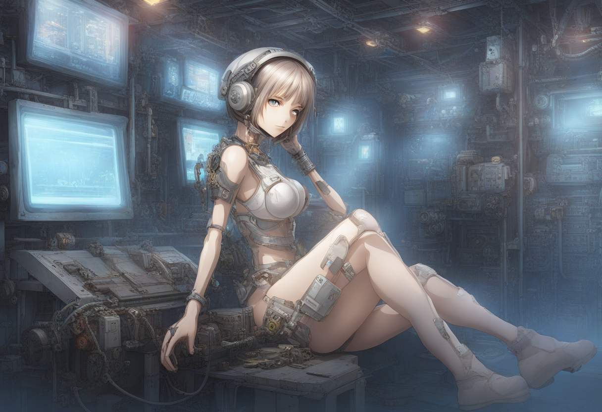 1 mechanical girl locked on a hanger - SDXL base+refiner