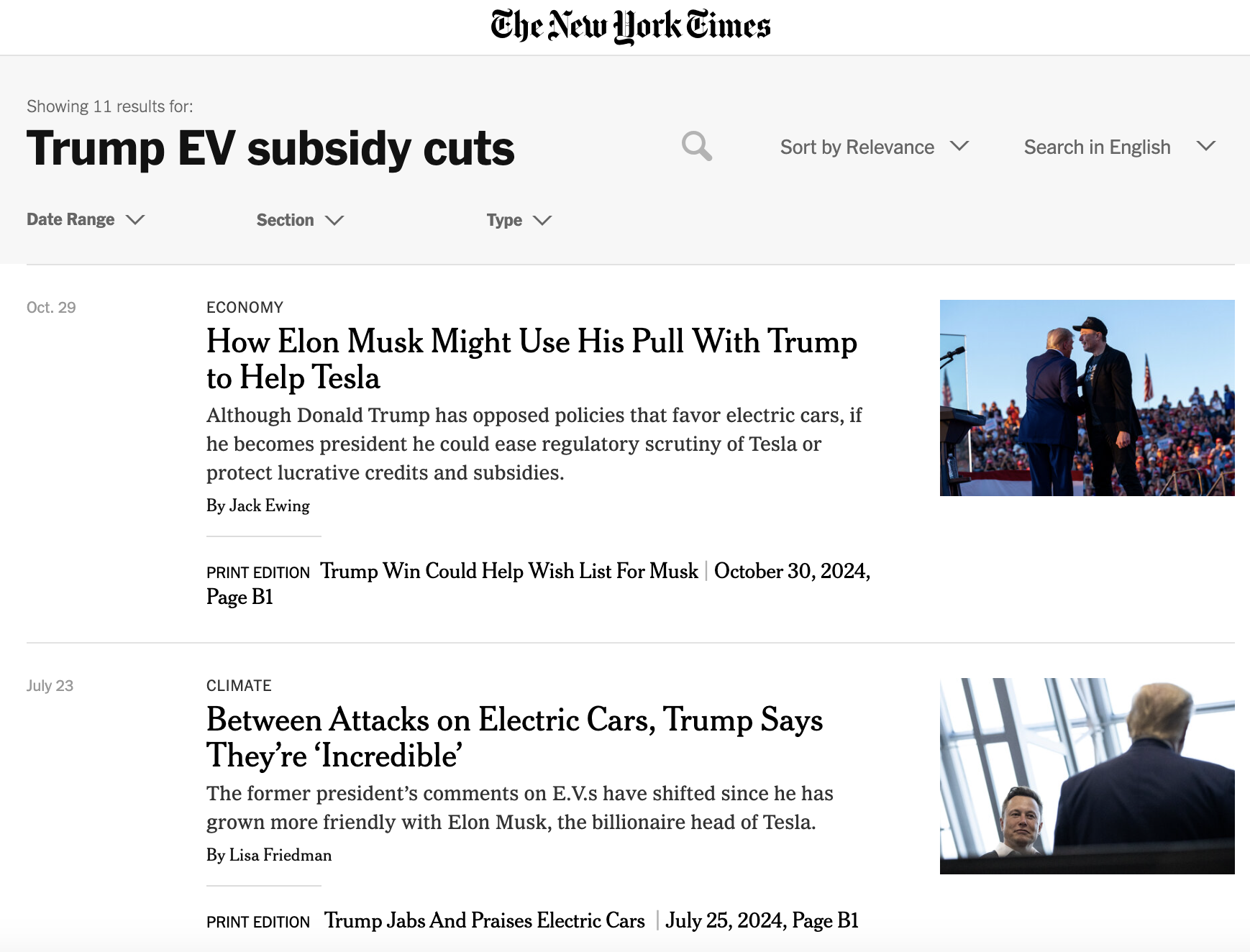 The New York Times &ndash; Trump Considers Electric Vehicle Subsidy Cuts