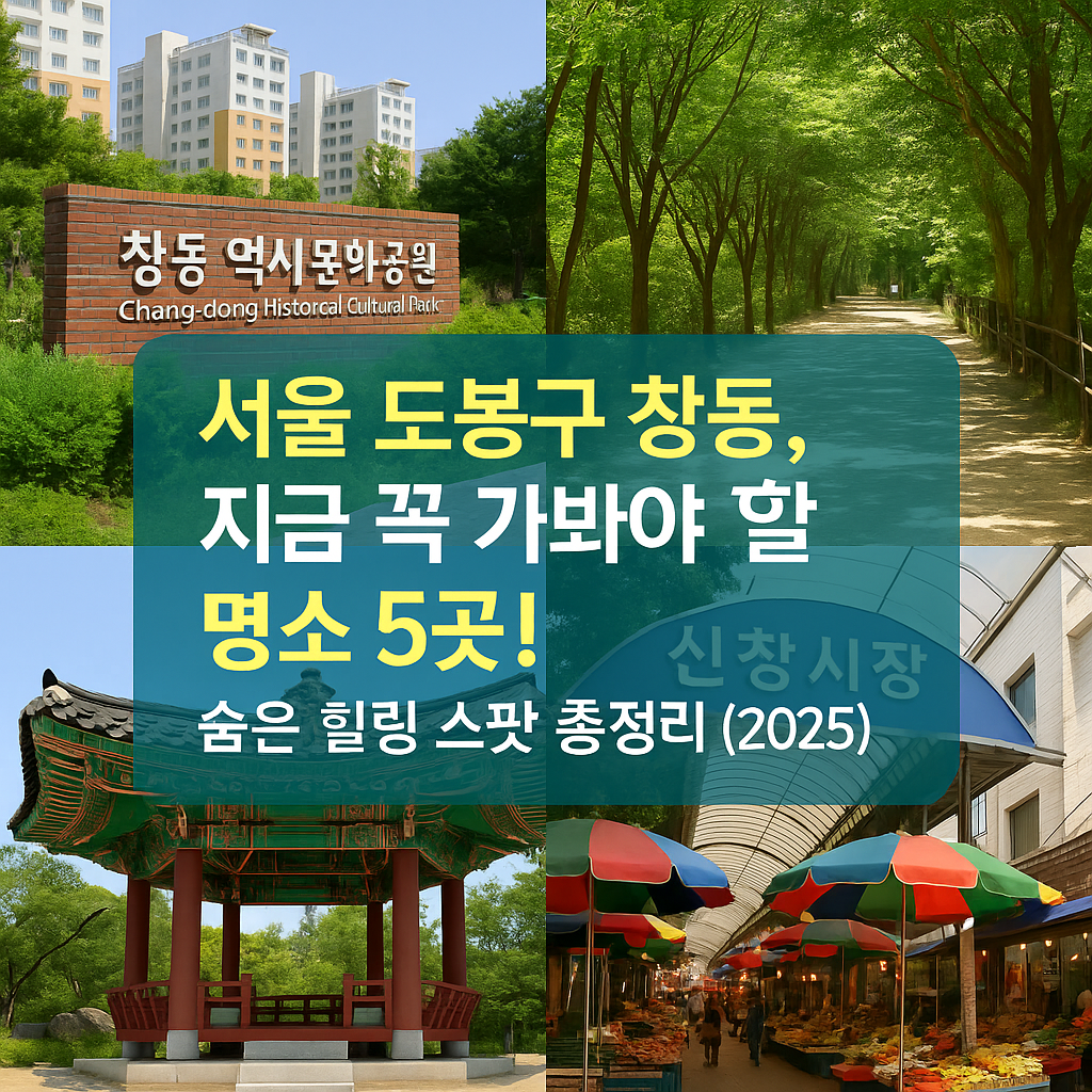 2025년 기준 서울 도봉구 창동에서 꼭 가봐야 할 명소 5곳을 소개하는 대표 이미지