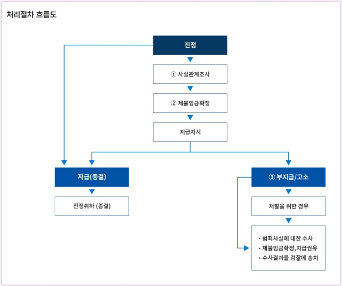 임금체불 진정 및 고소 처리 과정을 한눈에 볼 수 있는 흐름
