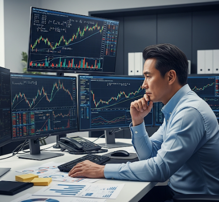 전략을 고민하는 주식 투자가