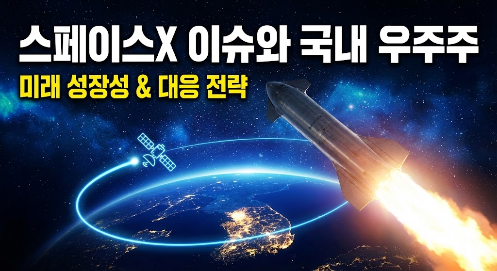 스페이스X 로켓 발사와 대한민국 지도가 그려진 우주 배경의 블로그 썸네일.