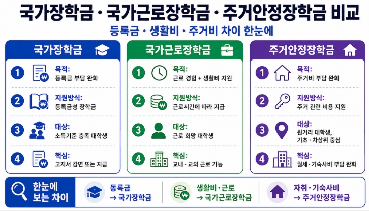 국가장학금&middot;국가근로장학금&middot;주거안정장학금 비교 총정리