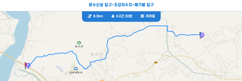 경기 둘레길 김포 2코스 지도 문수산성 애기봉 입구 구간 트레킹 걷기 날씨 정보