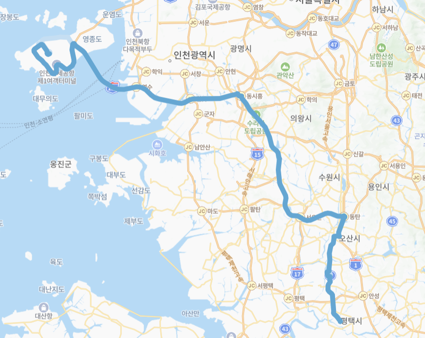 인천-평택-8864번-버스-노선-지도