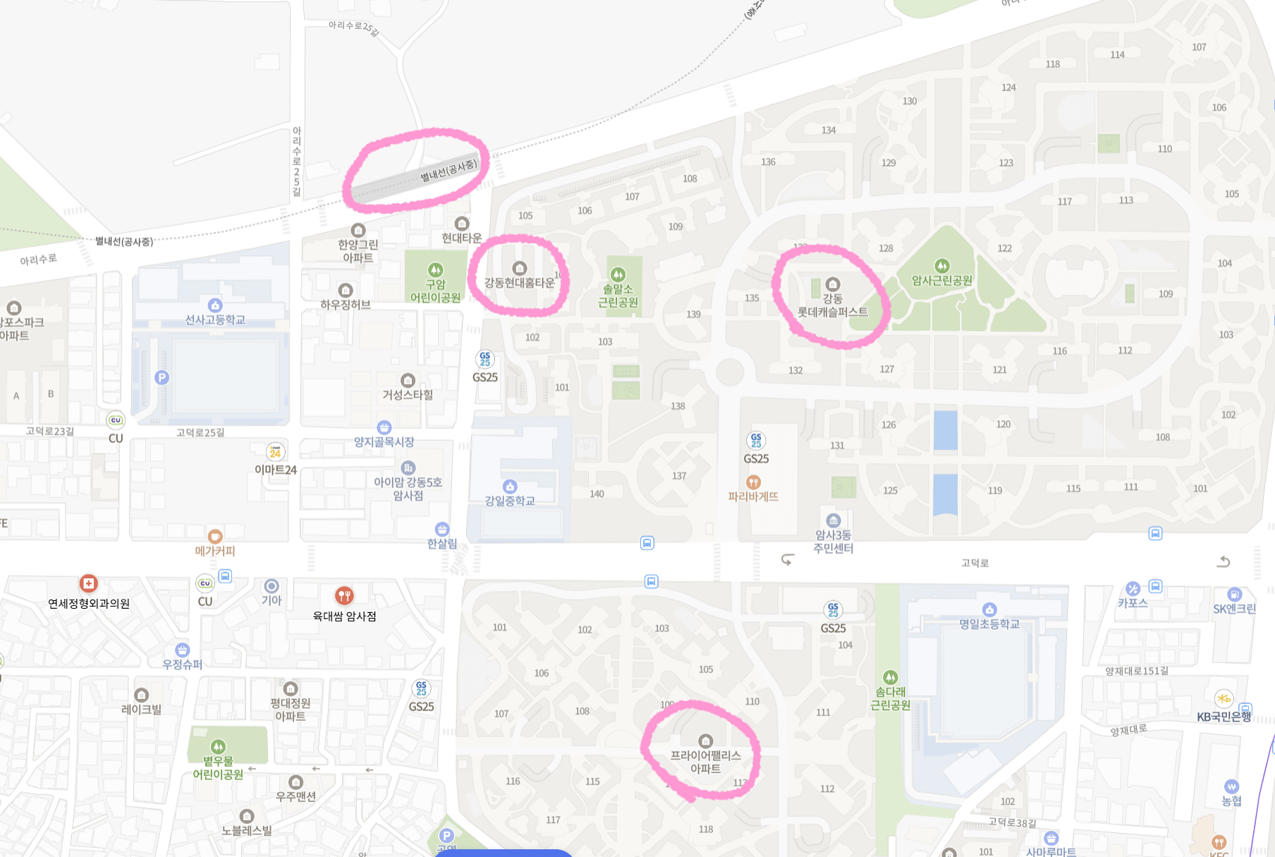 별내선, 8호선연장선, 별내역, 동구릉역, 구리역, 장자호수공원역, 암사역사공원역