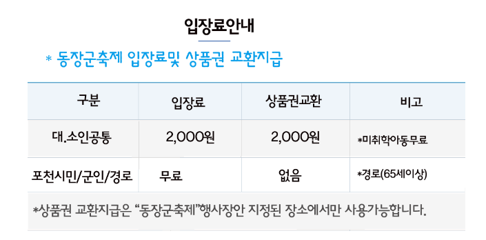 포천 동장군 이용요금 ( 출처: 홈페이지)