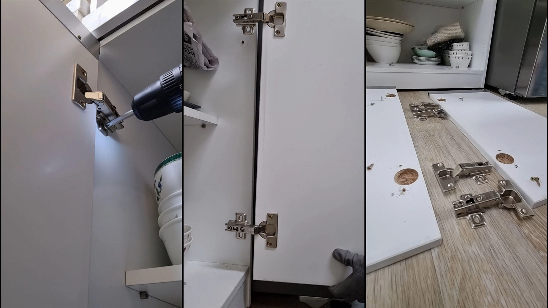 싱크대 문짝 떼는 모습