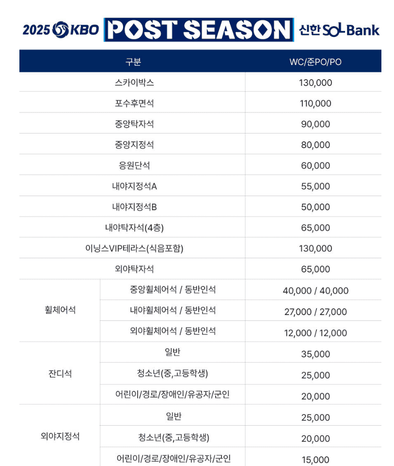 구장 좌석도/가격