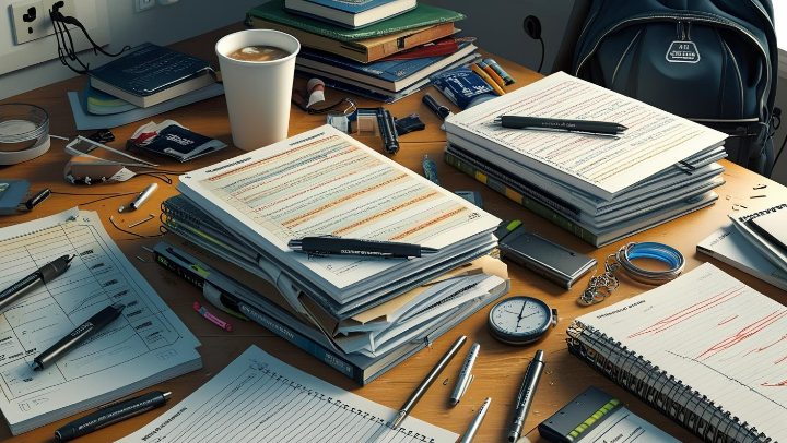 책상 위 기출문제, 오답노트, 현실적인 수험생의 학습 환경