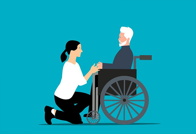 출처: unsplash 제공,휠체어 탄 노인을 돌보는 여자 일러스트 그림 사진