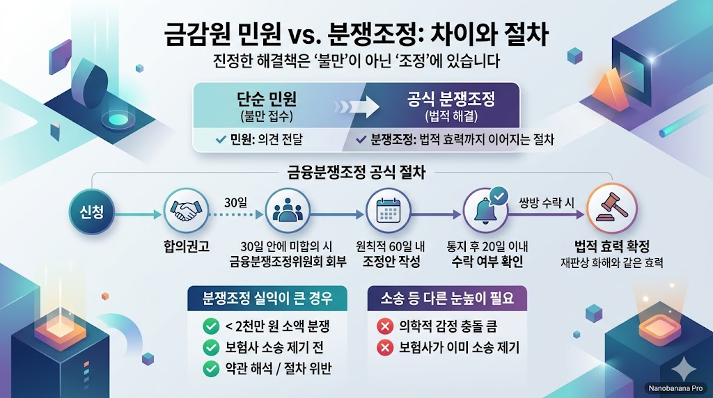 금감원 민원과 분쟁조정 차이 및 절차 흐름 금융분쟁조정 단계 설명 이미지