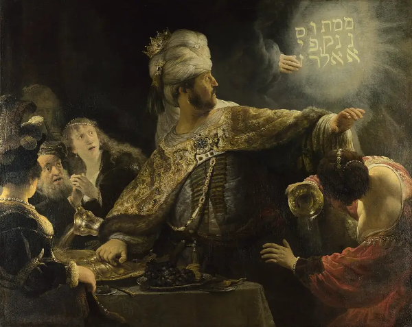 렘브란트의 <벨샤자르의 연회>, 출처: Wikimedia Commons, National Gallery, London