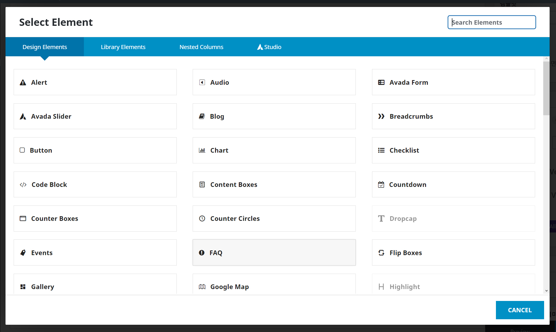 워드프레스 아바다 테마 Select Element 창