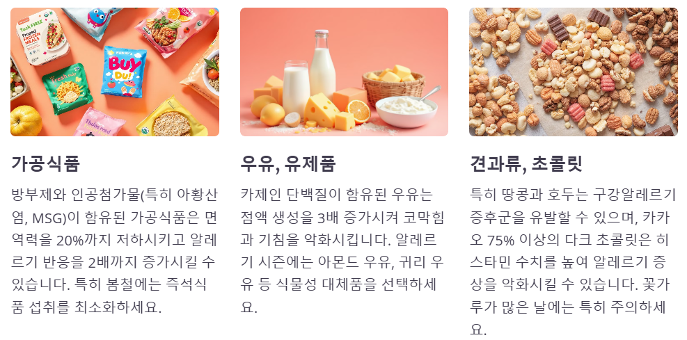 가공식품 우유 유제품 견과류 초콜릿