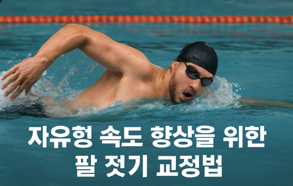 정확한 팔 젓기 교정이 자유형 속도를 어떻게 변화시키는지, 수영장에서 실전으로 보여주는 장면.