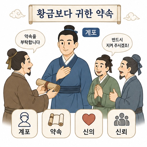약속을 지키기로 유명했던 계포의 일화와 신의를 상징하는 이미지