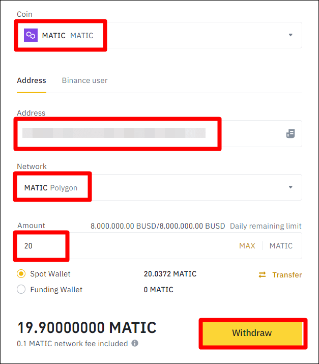 폴리곤 출금 정보 입력하는 창