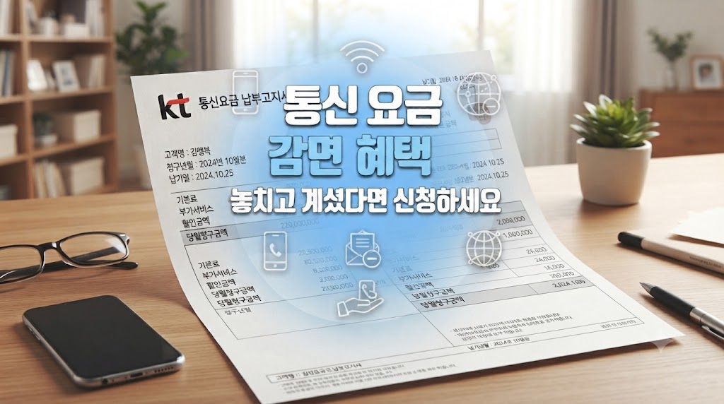 통신요금 고지서가 책상 위에 올려져 있는 모습