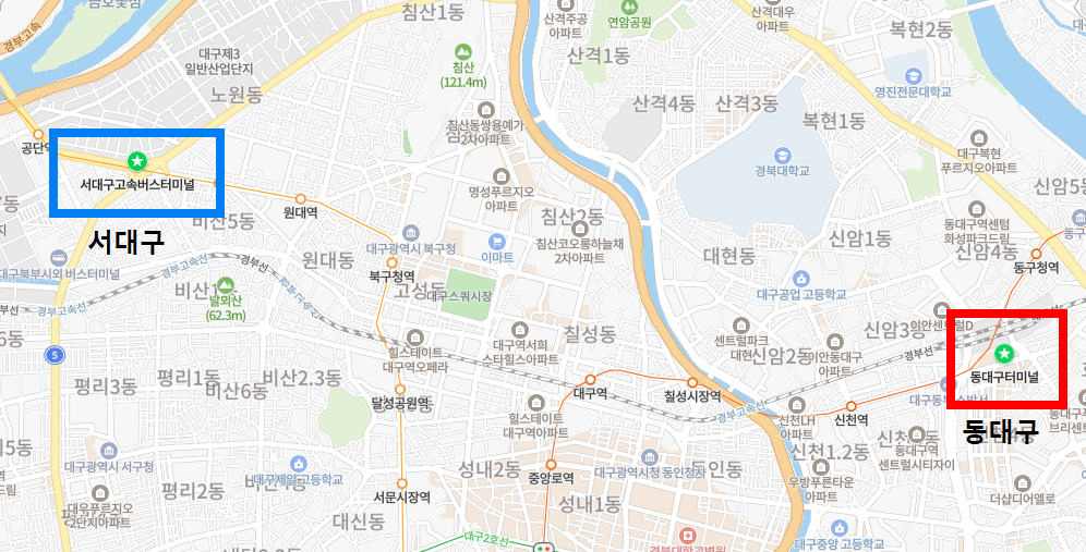 대구 고속버스 터미널 위치-지도