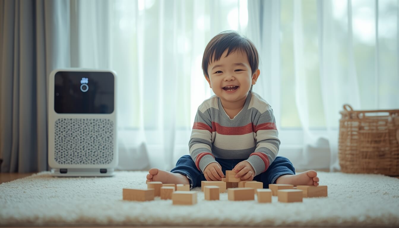 곰팡이가 제거된 깨끗한 방에서 즐겁게 노는 아이