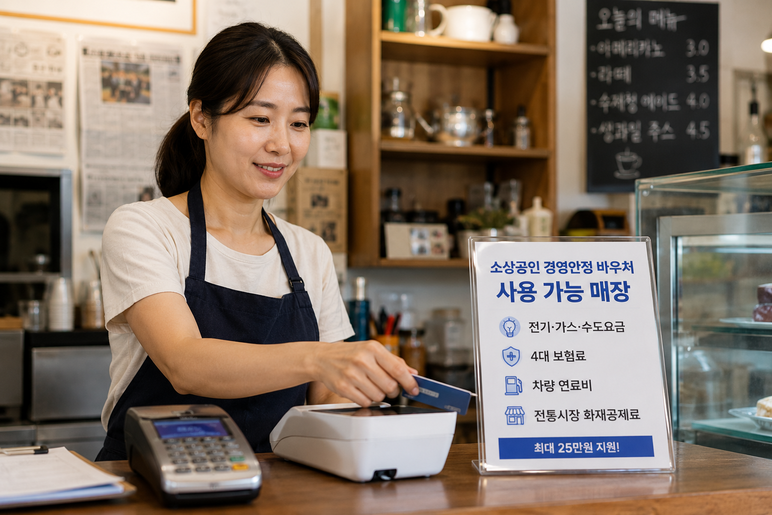 소상공인 바우처 결제하는 카페 직원