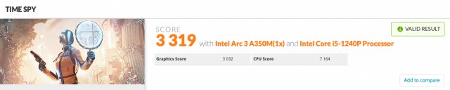 인텔 Arc A350M 그래픽카드 3DMark 타임 스파이 결과